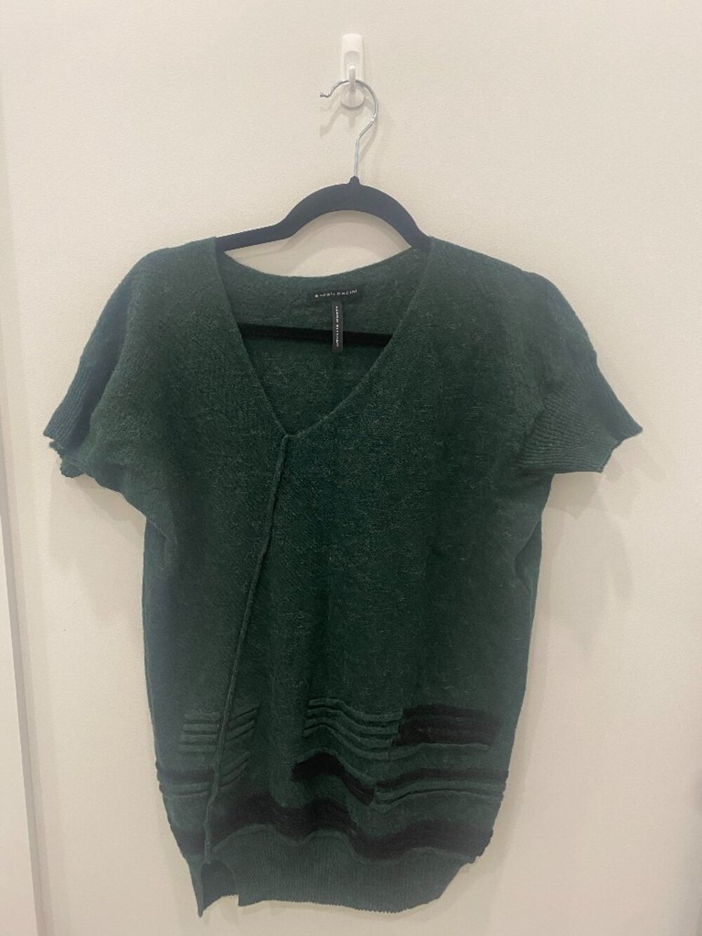Sarah Pacini Asymmetrical Wool Top - Dark Green and Black